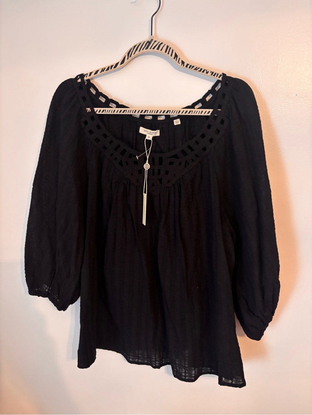 Max Studio Black Eyelet Peasant Blouse